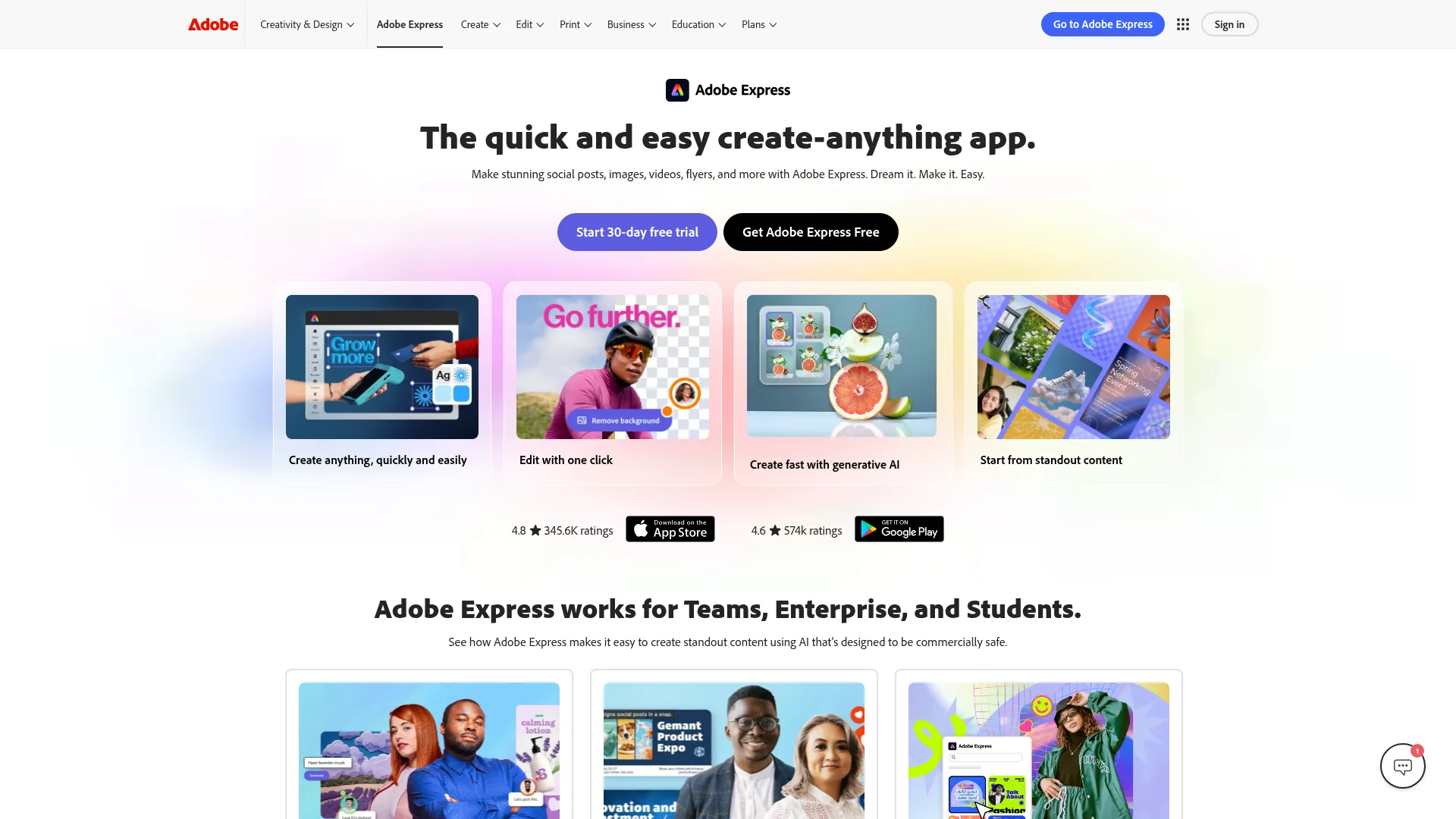 Adobe Express homepage