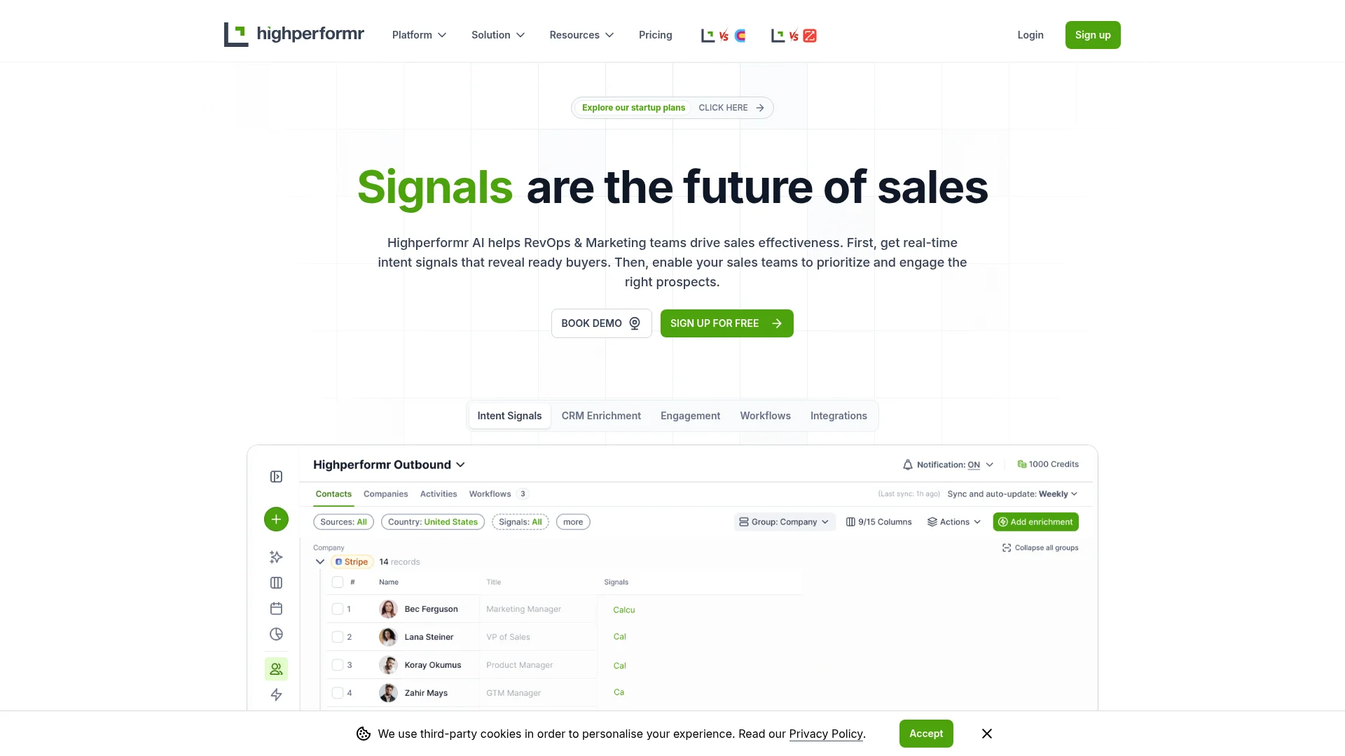 Highperformr homepage