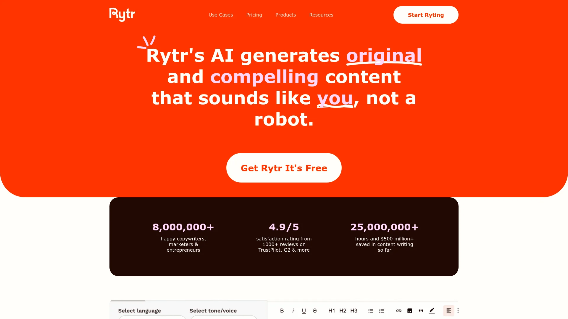 Rytr homepage