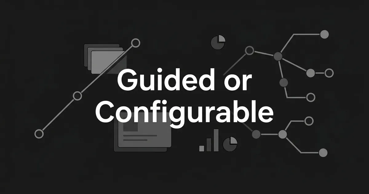 Charcoal cover with the words Guided or Configurable over a straight line of three nodes on one side and a branching network of nodes on the other.