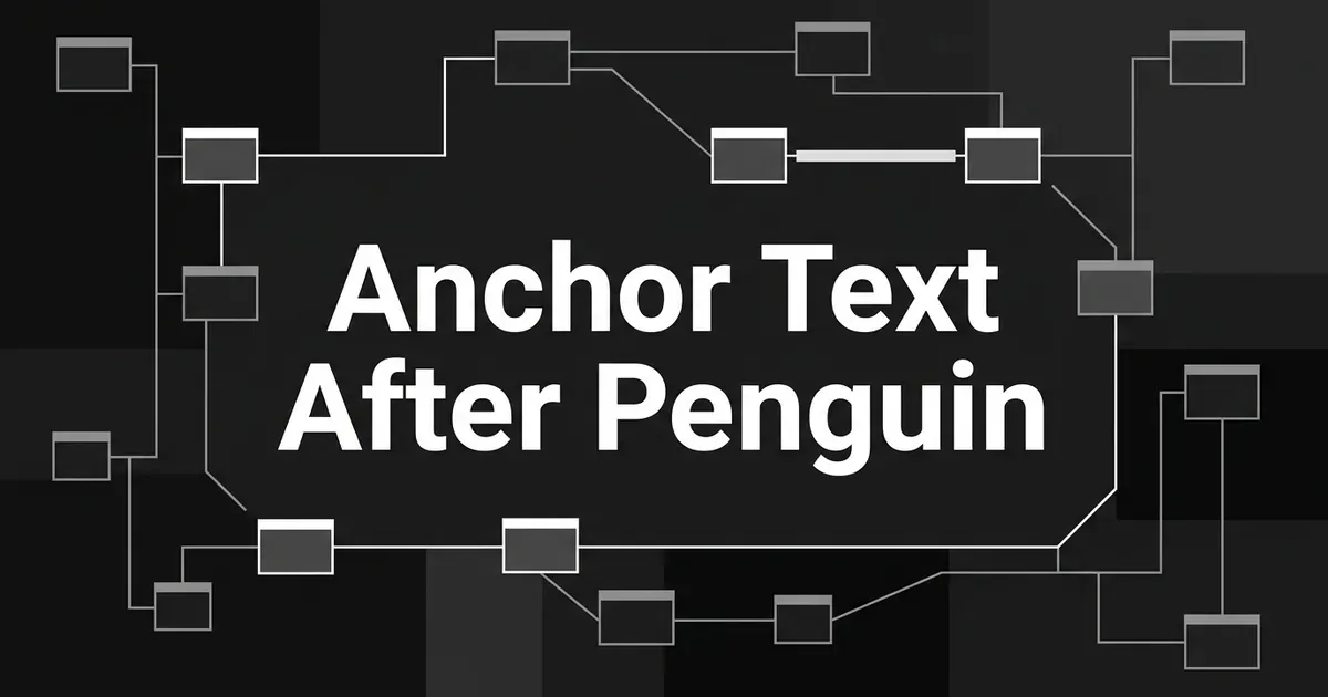 A monochrome network of connected web page cards with one link segment highlighted, illustrating anchor text as a Google ranking factor after the Penguin update.