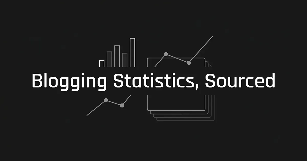Charcoal cover with white line-art bar and line chart fragments behind the centered text Blogging Statistics, Sourced.