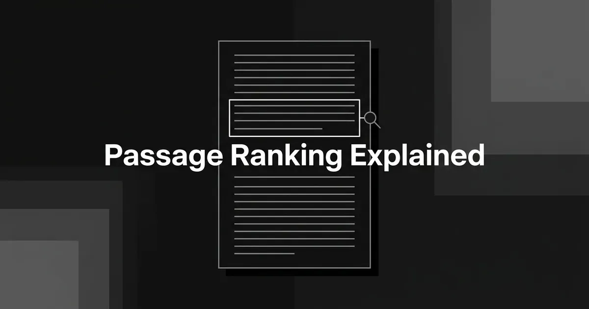 A monochrome illustration of a document page with one section highlighted and examined by a magnifying glass, representing Google passage ranking, next to the words Passage Ranking Explained.
