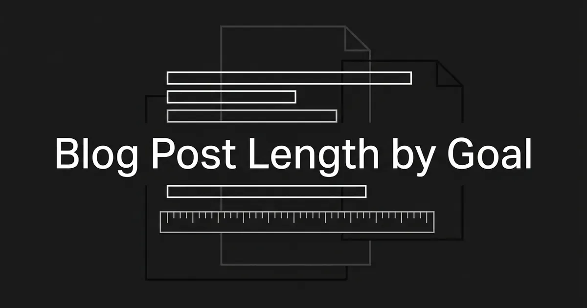 Abstract monochrome cover with stacked outline bars of different lengths, a ruler and layered document pages behind the line Blog Post Length by Goal.