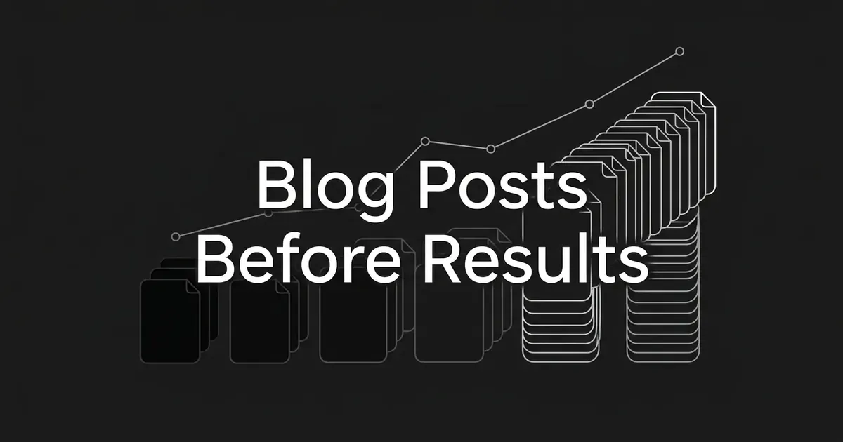 Cover image with the words Blog Posts Before Results over stacks of document outlines that grow taller from left to right beneath a rising line chart.
