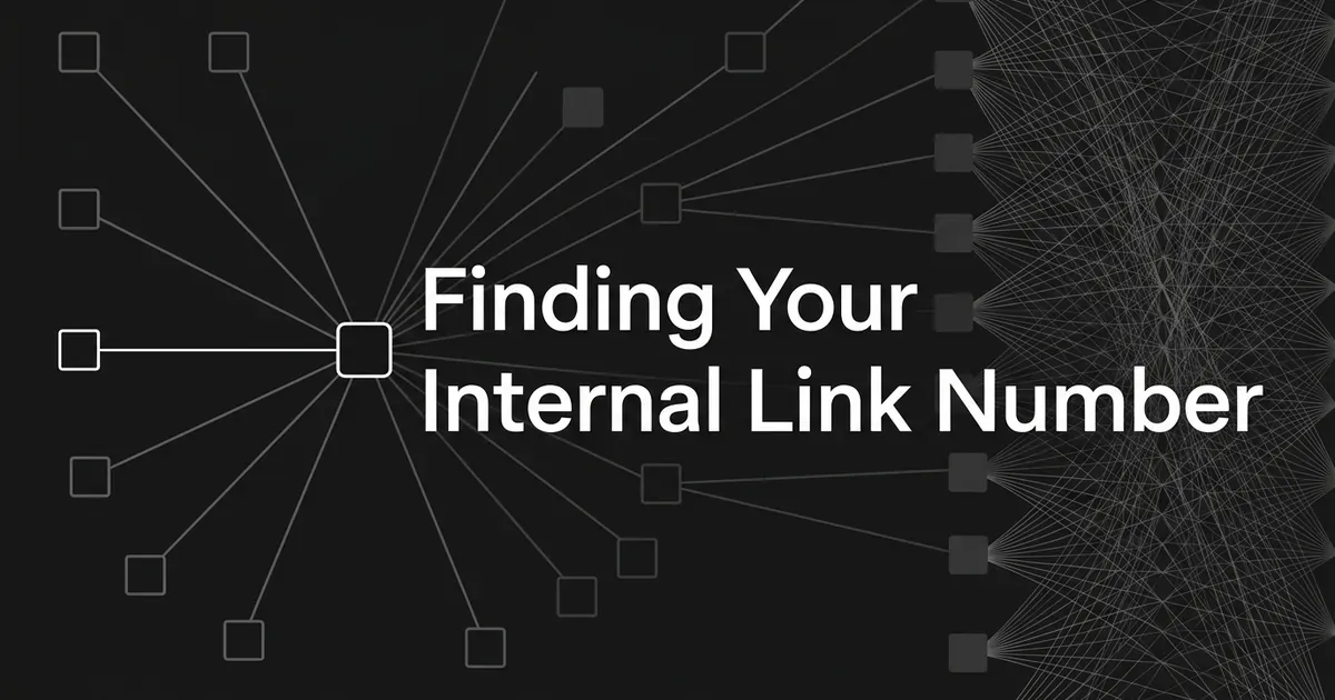 A sparse network of linked squares on the left grows into a dense, illegible tangle of connections on the right, beneath the words Finding Your Internal Link Number.