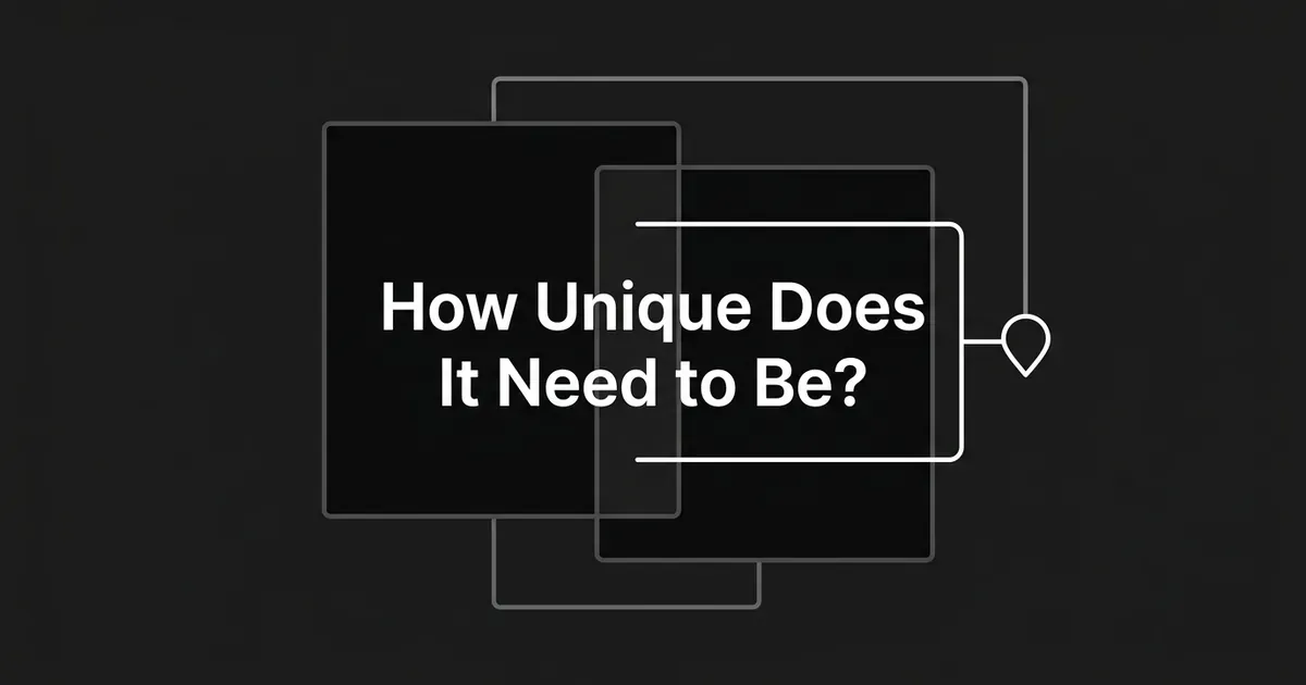 Two overlapping dark page cards converge into a single marked result on a charcoal background, illustrating how similar pages can be grouped into one search result.