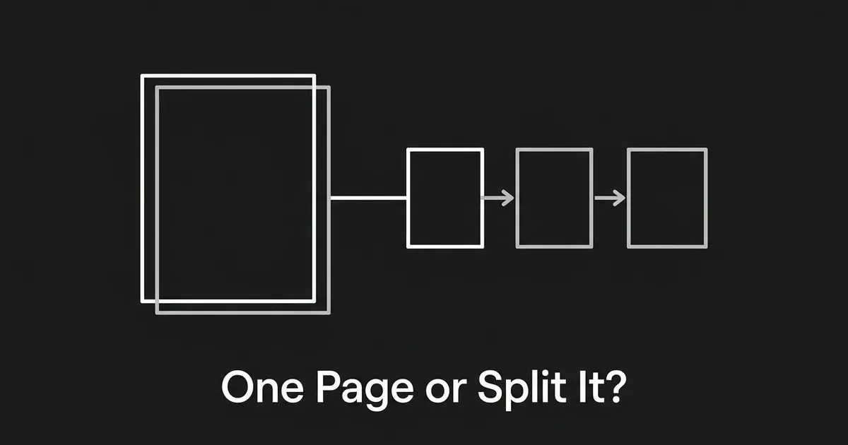 A stacked document icon connected by a line to a chain of three smaller linked page icons, illustrating one complete page versus a sequence of split pages.