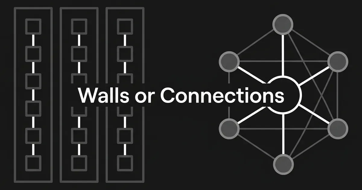 A monochrome cover showing three isolated vertical columns of boxes on the left and a fully interconnected web of nodes on the right, under the line Walls or Connections.